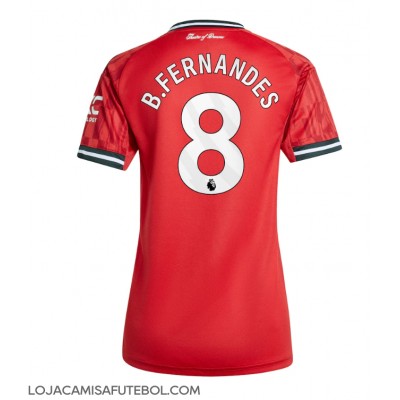 Camisa de Futebol Manchester United Bruno Fernandes #8 Equipamento Principal Mulheres 2025-26 Manga Curta Camisa de Futebol Manchester United Bruno Fernandes #8 Equipamento Principal Mulheres 2025-26 Manga Curta